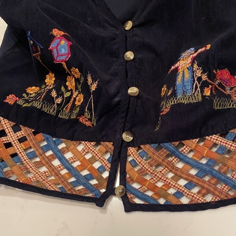 Casey & Max Navy Corduroy Front with Embroidered Fall / Autumn/ Scarecrow Boho - Picture 6 of 13